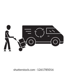 Express freight loading black vector concept icon. Express freight loading flat illustration, sign