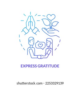 Express gratitude blue gradient concept icon. How to repair relationship abstract idea thin line illustration. Appreciation for spouse. Isolated outline drawing. Myriad Pro-Bold font used