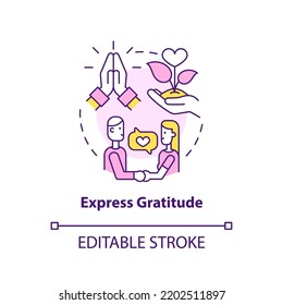 Express gratitude concept icon. How to repair relationship abstract idea thin line illustration. Appreciation for spouse. Isolated outline drawing. Editable stroke. Arial, Myriad Pro-Bold fonts used
