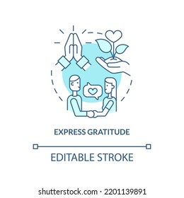 Express gratitude turquoise concept icon. How to repair relationship abstract idea thin line illustration. Appreciation. Isolated outline drawing. Editable stroke. Arial, Myriad Pro-Bold fonts used