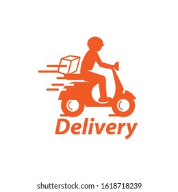 Express Ground Postal Service by Scooter Concept, Courier Service Man Vector Icon Design