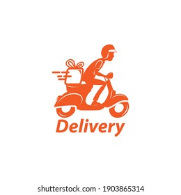 Express Ground Postal Service by Scooter Concept, Courier Service Man Vector Icon Design