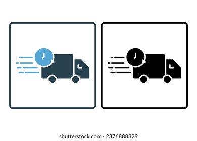 Express icon. Delivery car with clock. icon related to speed, fast delivery and efficient. suitable for web site, app, user interfaces, printable etc. Solid icon style. Simple vector design editable