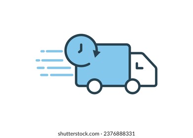 Express icon. Delivery car with clock. icon related to speed, fast delivery and efficient. suitable for app, user interfaces, printable etc. Flat line icon style. Simple vector design editable