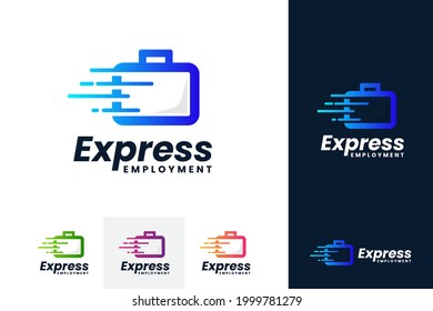 Express Job Logo Template Design. Speed briefcase vector illustration