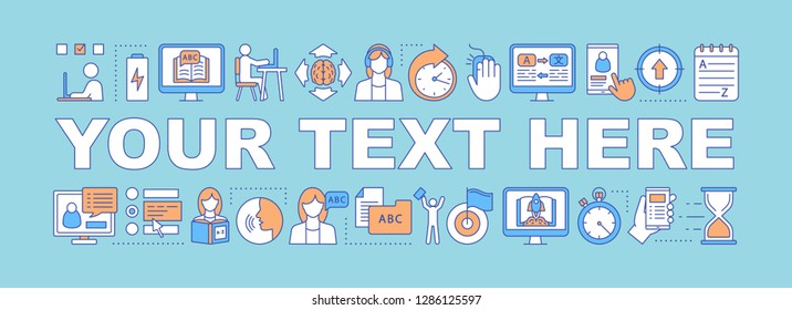Express language course word concepts banner. Your text here. Start learning. Isolated lettering typography and line icons. Foreign language school, online education, classes. Vector illustration
