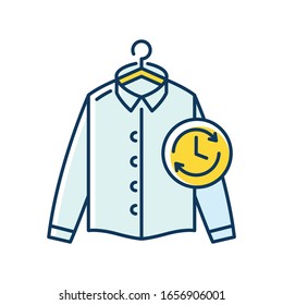 Express laundry blue and yellow RGB color icon. Clothes quick washing, dry cleaning and delivery service. Fast launderette, professional garment cleaning. Isolated vector illustration
