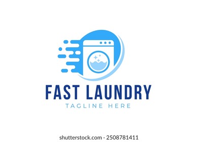 Express laundry logo design template. Washing machine with fast effect shape for laundry logo