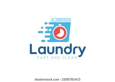Express laundry logo design template. Washing machine with fast effect shape for laundry logo