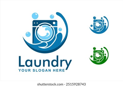 Express Laundry logo emblem badge design template Washing machine fast and clean laundry service business 