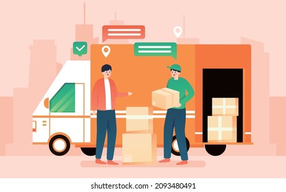 Express logistics parcel signing character illustration logistics transportation event poster