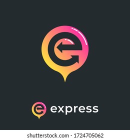Express logo. E monogram with arrows like map marker. E monogram with directions. Network icon. Delivery and Logistic.
