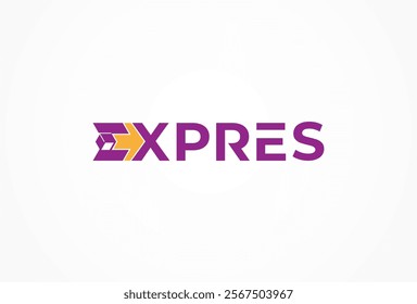 Express Logo, letter E and X with box and arrow icon combination in text express typography logo, vector illustration