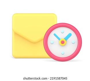 Express Mail Delivery Electronic Mail Receive Send Yellow Letter Envelope Watch Clock Countdown Realistic 3d Icon Vector Illustration. Postal Correspondence New Incoming Message Fast Courier Shipping