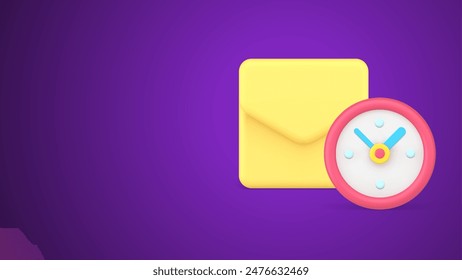 Express mail delivery electronic mail receive send yellow letter envelope watch clock countdown realistic 3d icon vector illustration. Postal correspondence new incoming message fast courier shipping