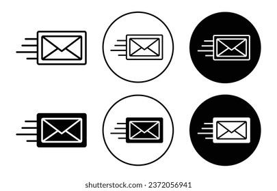 Express mail icon. Fast sending and receiving e mail postage mail box to home delivery symbol set. Express courier shipping service vector sign. Express product delivery mail line logo 