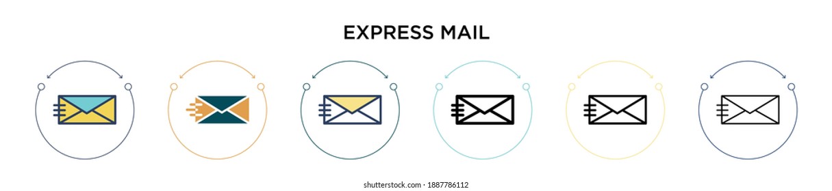 Icono de correo exprés en estilo relleno, delgado, de contorno y trazo. Ilustración vectorial de dos iconos vectoriales de correo expreso en color y negro se pueden utilizar para móviles, ui, web