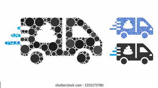 Express manure delivery composition of round dots in variable sizes and color tinges, based on express manure delivery icon. Vector round dots are combined into blue collage.