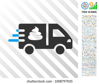 Express Manure Delivery icon with 7 hundred bonus bitcoin mining and blockchain pictures. Vector illustration style is flat iconic symbols designed for cryptocurrency websites.