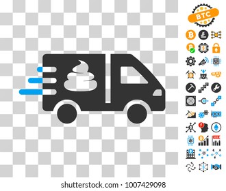 Express Manure Delivery icon with bonus bitcoin mining and blockchain symbols. Vector illustration style is flat iconic symbols. Designed for crypto currency websites.