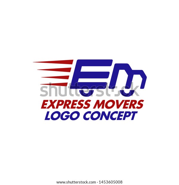 Express Moving Delivery Truck Made From E and M\
Logo Concept