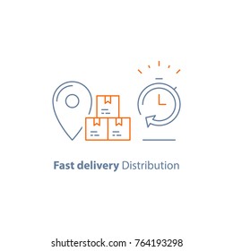 Express Order Delivery, Distribution And Shipping Service, Logistics Company, Send Parcel, Receive Box, Pick Up Point, Time Period, Vector Line Icon Thin Stroke