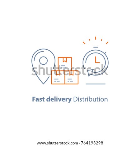 Express order delivery, distribution and shipping service, logistics company, send parcel, receive box, pick up point, time period, vector line icon thin stroke