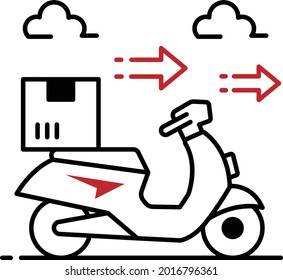 Express Order Shipping via Bike Vector Icon Design, Business and Management Symbol, Banking and finance Sign, ECommerce Logistics and Delivery Stock illustration, Scooter Delivery Concept, 