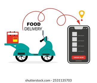 Express delivery, Delivery by motorbike. Order from your phone. Service, order, fast, free and worldwide shipping. Food delivery vector