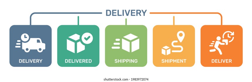 Juego de iconos de entrega de paquetes Express. Ilustración del vector