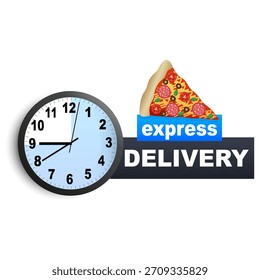 Conceito de entrega rápida de pizza expressa. Ilustração vetorial
