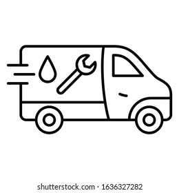 Express Plumbing Service Van Concept, Wrench and Water Drop Sign  Presenting emergency repair on white background 