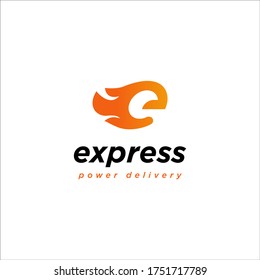 Express the power delivery logo design concept of a super fast goods delivery company to customers quickly and safely