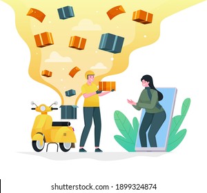 express scooter delivery orders to customers a flat illustration concept