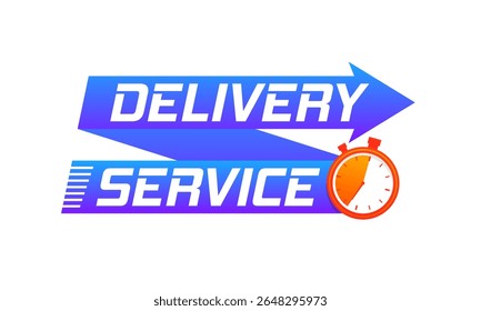 Express shipment logo. Stopwatch and chronometer vector with fast courier and home delivery service. Free shipping icon for online food, pizza order and transportation business design concept.

