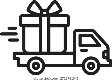 Camión de envío exprés que transporta un Grande regalo con líneas de velocidad