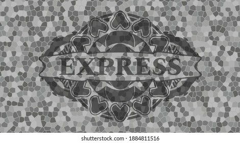 Express text inside grey color stone wall realistic badge. Rock fancy background. Vector illustration. 