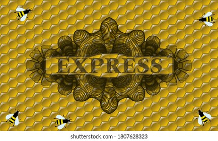 Express text inside Linear currency sweet honey realistic emblem. beekeeping fancy background. Artistic illustration. 