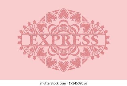 Express text inside Pink stroke realistic emblem. Rose color fashionable background. Intense illustration. 