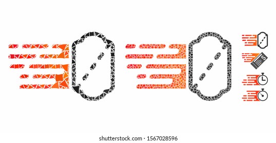 Express ticket mosaic of tremulant elements in variable sizes and color tones, based on express ticket icon. Vector unequal elements are grouped into mosaic.