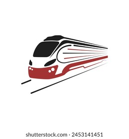 Vector expreso. Entrena con flechas Vector. Icono del Vector ferroviario. Logo del tren con flechas rojas. Transporte público de pasajeros de alta velocidad. Ilustración vectorial.