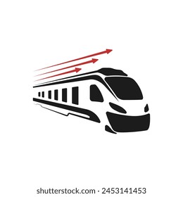 Vector expreso. Entrena con flechas Vector. Icono del Vector ferroviario. Logo del tren con flechas rojas. Transporte público de pasajeros de alta velocidad. Ilustración vectorial.