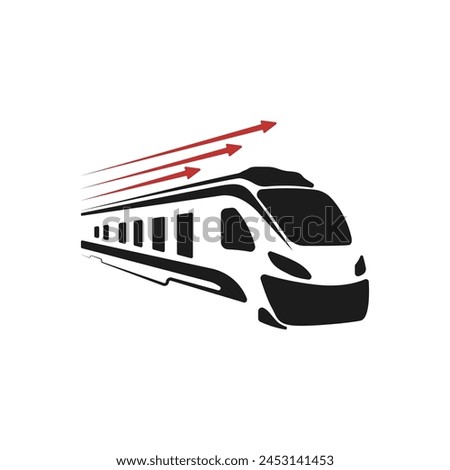 Express train vector. Train with arrows vector. Railroad vector icon. train logo with red arrows. Passenger public high-speed transportation. Vector illustration.