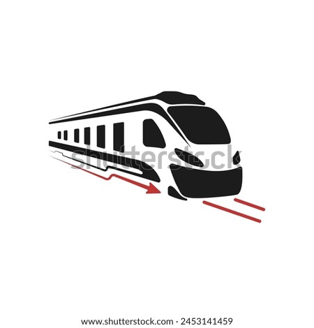 Express train vector. Train with arrows vector. Railroad vector icon. train logo with red arrows. Passenger public high-speed transportation. Vector illustration.