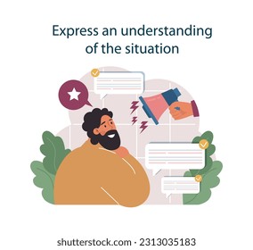 Expresar un entendimiento para tratar el juicio en el trabajo. Empleado lidiando con la presión del gerente, aprendiendo a tomar críticas constructivas. Ilustración vectorial plana