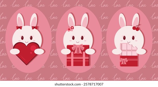 Express Valentine's Day with sweet and cute animated rabbits.