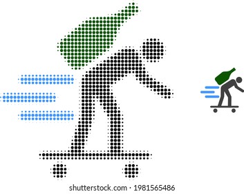 Express wine courier halftone dotted icon illustration. Halftone array contains round dots. Vector illustration of express wine courier icon on a white background.