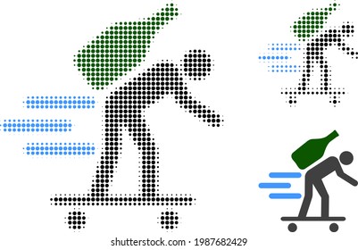 Express wine courier halftone dotted icon. Halftone array contains circle points. Vector illustration of express wine courier icon on a white background.