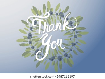 Express your heartfelt gratitude with this elegant floral thank you card, perfect for any special occasion, beautifully designed with a wreath of flowers and blueberries background vector background.