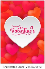 Express Your Love Vibrant Valentine's Day Card Featuring a White Heart, Yellow 'Happy Valentine's Day' Text, and Five Adorable Pink-Purple Hearts on a Radiant Red Background. Spread Joy!